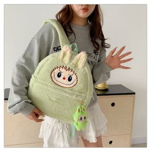 Labubu Rugzak Pluche – Groene Editie met Sleutelhanger | Kawaii Accessoire & Collector