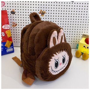 Labubu Rugzak Pluche – Bruine Editie met Sleutelhanger | Kawaii Accessoire & Collector