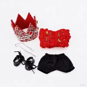 Labubu Koninklijke Kroon Outfit – Ruby Roses Editie met Luxe Bloemenjas en Glanzende Tiara