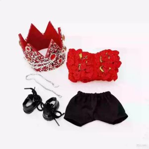 Labubu Koninklijke Kroon Outfit – Ruby Roses Editie met Luxe Bloemenjas en Glanzende Tiara