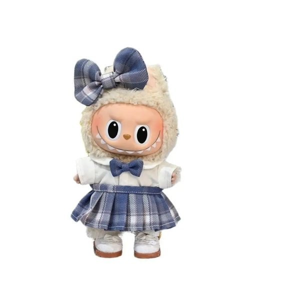 Kawaii Kledingset voor Labubu Pop – Blauw Jurkje met Strik - Afbeelding 3