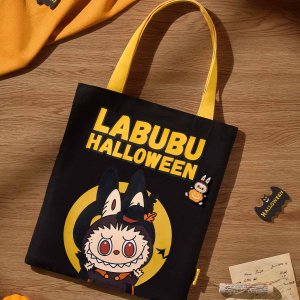 Labubu Halloween Canvas Tas – Limited Edition Tote 35x40cm | Herbruikbare Halloween Shopper